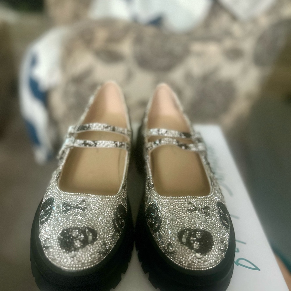 Betsey Johnson Silver Skull Shoes